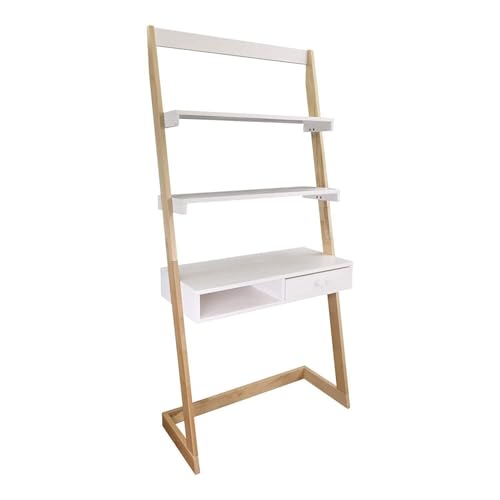 HomeStock Ladder Desk with Drawer & Shelves - 31.5 Wide Solid Wood Frame