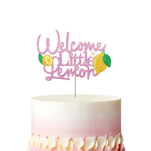 Welcome Little Lemon Cake Topper, Lemon Baby Shower Cake Decor, Pink&Gold Glitter Lemonade Oh Baby Cake Topper for Girl, Fruit Themed Gender Reveal/Welcome baby Party Decoration