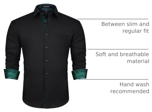 Image of HISDERN Mens Business Dress Shirts Long Sleeve Casual Button Down Shirt Formal Inner Collar Contrast Shirt for Men Wedding