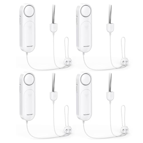 TECKNET Door Alarm for Door Handle, 130dB Door Alarms When Opened & Window Alarms, No-Drill Travel Door Security Device with Lanyard, Door Sensor Alarm for Home, Apartment & Hotel(Pack of 4)
