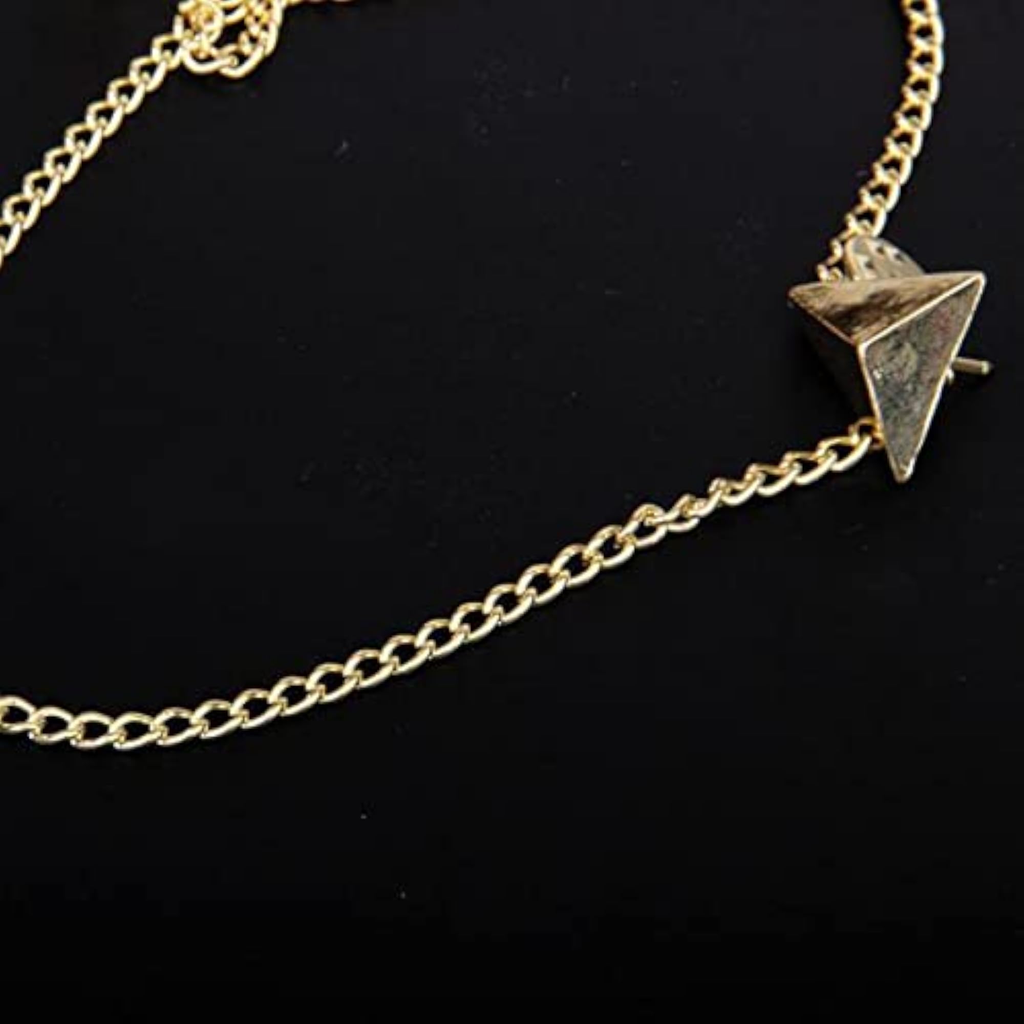 2pc Triangle Punk Gold Brooch Collar Chain Necklace Set