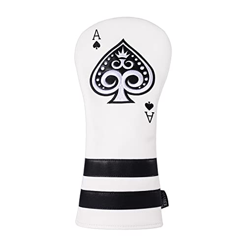 SHABIER Poker Ace Golf Wood Headcover Golf Driver/Fairway Woods/Hybrid Rescue Headcover (White Driver Cover)