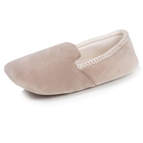 Isotoner - Zapatillas extra ligeras zapatillas Slippers para mujer, terciopelo, suela de goma antideslizante, EU,, beige, 39/40 EU