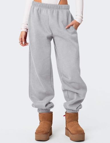 Women's Fleece Lined Sweatpants High Waist Drawstring Sweat Pants Baggy Athletic Pants with Pockets4