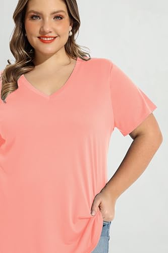 Image of RITERA Women Plus Size Tops Tie Dye V Neck Shirt Floral Camo Summer Short Sleeve Tunic Oversized Ladies Blouse XL-5XL