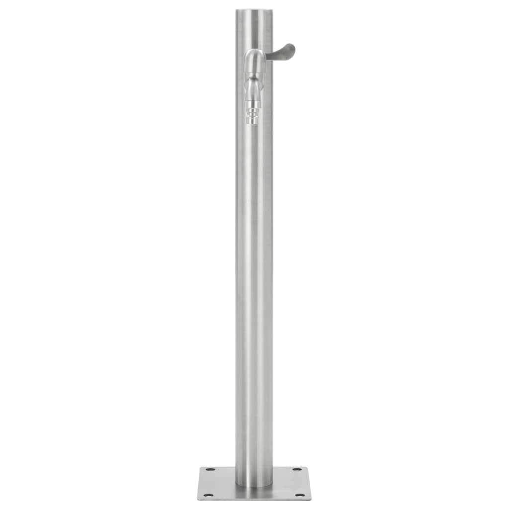 Garten-Wassersäule Edelstahl rund 65 cm mit Wasserhahn, Anschluss für Gartenschlauch und Bewässerungssystem, inklusive Teflonrollen, ideal für Terrasse, Balkon und Beet
