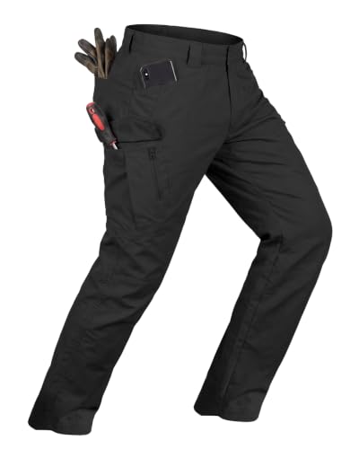 whox Men's Work Cargo Pants Tactical Hiking Casual Water Resistant Ripstop Trousers for Outdoor with 6 Pockets(No Belt) Black