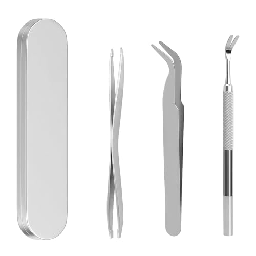 LUMOOM 3 Stück Edelstahl Zeckenentferner, Professionelle Zeckenpinzette als Zeckenzange für Mensch Hunde Tier, komplettes Zeckenset aus Metall mit Etui