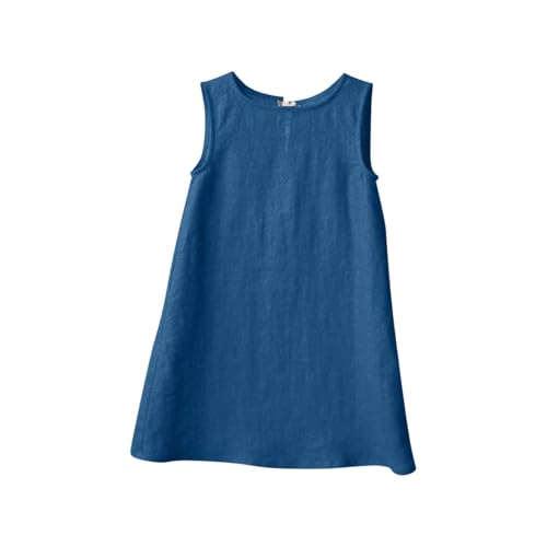Girl's Summer Dresses Sleeveless Cotton Linen Beach Athletic Dresses Kids Cute Back Tie A Line Tank Dresses Clothes