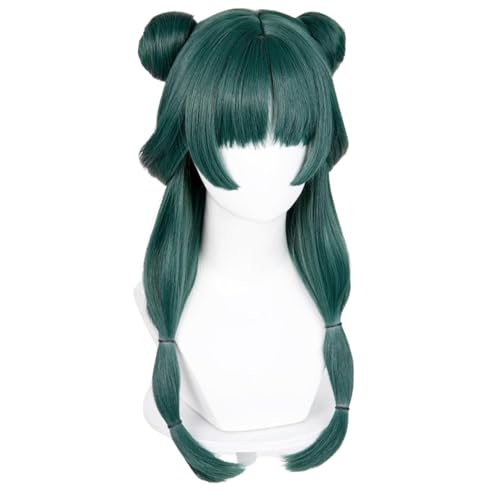 Maomao perruque cosplay verte longue avec chignons en cheveux synthétiques d'Halloween - 3
