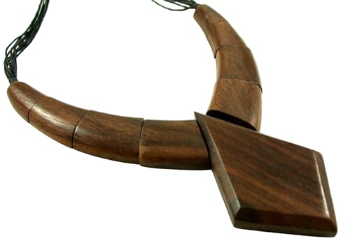 Wooden Necklace for Women Men, Natural Large Boho Tribal Sono Wood Pendant on Adjustable Cord Handmade Necklace GA0822