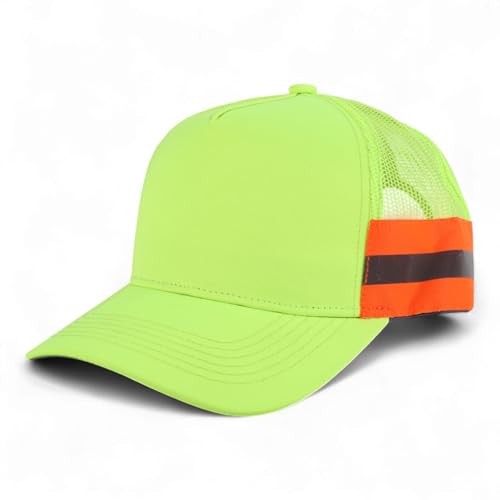 Trendy Apparel Shop XXL Oversized Reflective High Visibility Safety Trucker Cap - Neon Yellow - XXL