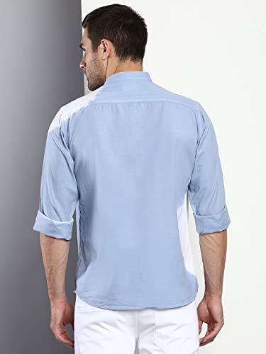Image of Dennis Lingo Men's Ombre Slim Fit Cotton Casual Shirt with Mandarin Collar & Full Sleeves