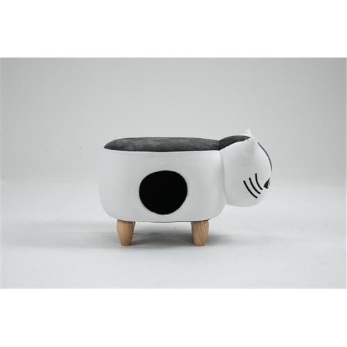 Image of Pemberly Row Cat Condo Fabric Pet House Ottoman, Multi-Color Finish, 15 in x 14 in x 24 in, Solid Wood Legs, Kitten-Shaped Design, Comfortable Pet Hideaway and Storage for Toys and Accessories
