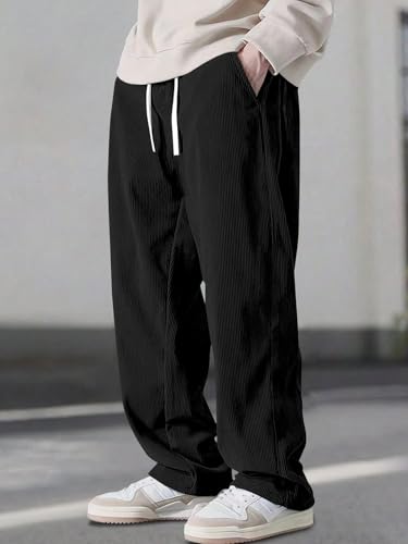 Image of Pinkmint Men's Poly Lycra Ribbed Relaxed Fit Stretchable & Comfortable Trouser | Flexible Elastic Waist with Drawstring Lower for Man