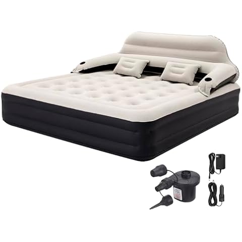 Outraveler King Size Air Mattress with Headboard and Pump, Inflatable Bed Blow Up Mattress Cover