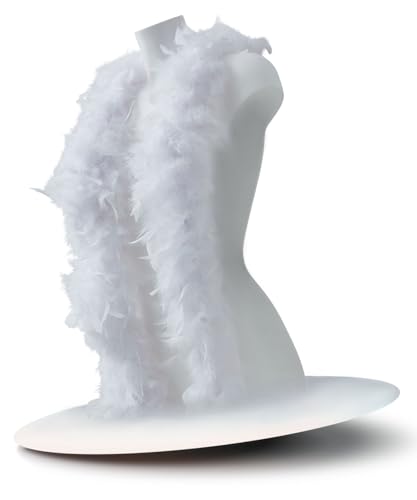 Runesol Boa plume blanc, 50 grammes de plumes de dinde pour décoration sapin de noël, 1,8 mètres, Boas noir pour soirée, fêtes, accessoires festival,...