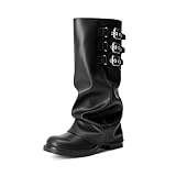 DREAM PAIRS Fold-over Knee High Boots Comfort Low Heel Wide Calf Slouchy Boot Stylish Buckle Long Tall Boots for Women,Size 9,Black,SDKB26007W