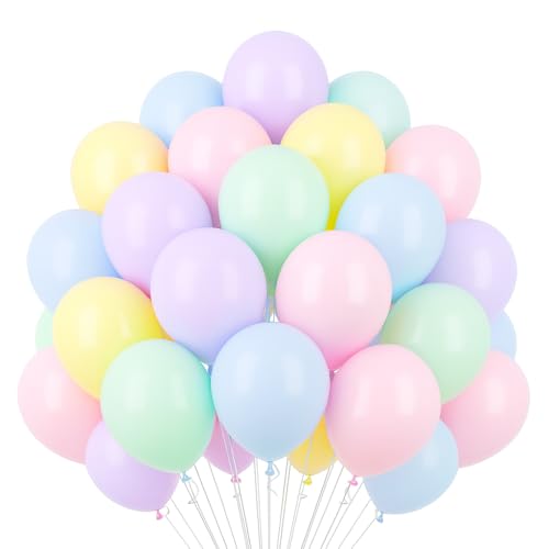 50 Palloncini Multicolore Pastello • 30 Cm • Colori Opachi • 2a Generazione • Lattice Naturale Biodegradabili Ecologici • Gonfiabili Aria Elio Acqua • Baby Shower Feste Compleanno Laurea Arco Macaron