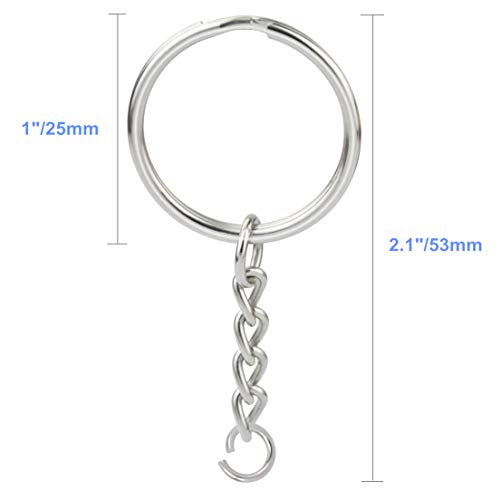 NANSSY 150 Pcs 1 Inch/25mm Split Keyrings with Chain Silver Keychain Ring, Key Chains Rings Parts with Open Jump Ring and Connector.