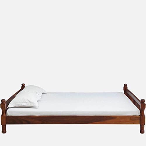 Image of Solid Sheesham Wood Dreamy Nights Bed for Bedroom and Home Furniture | Without Storage | Double Bed | Honey Oak Finish (Queen) (160x213x51 cm)