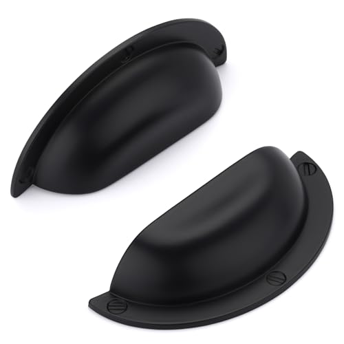 SYZOW Poignées de meuble 64mm, 6 pièce Poignée de placard Noir Poignées de Coquille, Tiroir Semi-circulaires ﻿