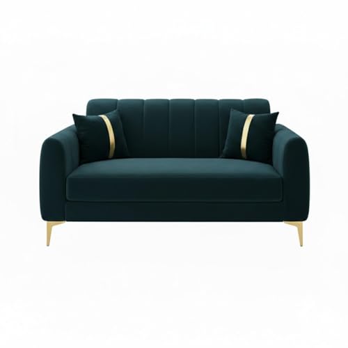 Image of Hermione Luxe Velvet-Suede Fabric 3 Seater + 2 Seater Sofa Set | Golden Legs | Comfortable & Spacious Seating | Modern Sofa Set for Living Room - Green Teal