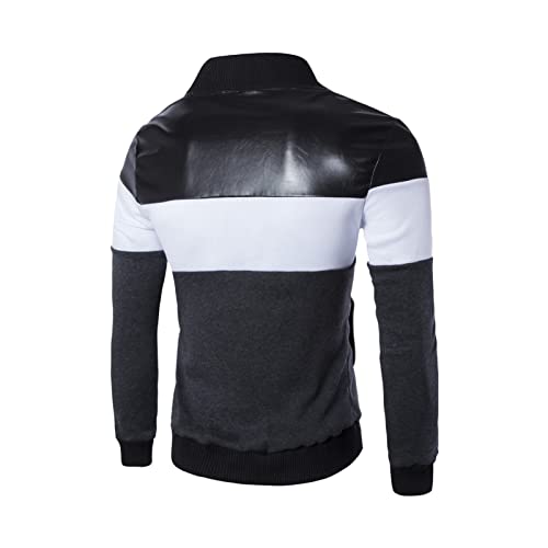 Maiyifu-GJ Men Lightweight Full Zip Bomber Jacket Faux Leather Patchwork Zipper Jacket Casual Vintage Slim Fit Track Jackets2
