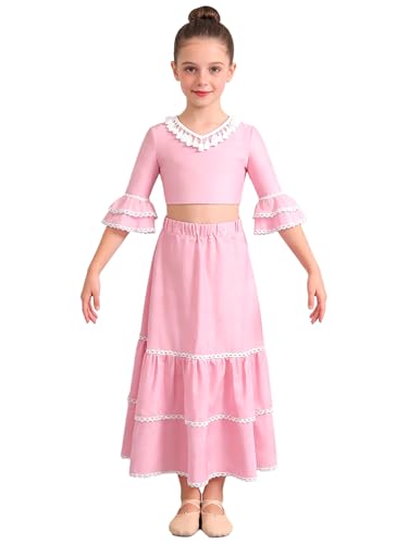 Robe de flamenco fille rose : cadeau parfait pour costume de carnaval et danse