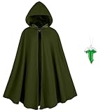 MyersCostume 6 Pcs Medieval Hooded Cloak, Adult Renaissance Viking Hooded Cloak with Waist Bag, Brooch, Arm Guards, Sword Frog, Belt (Green)