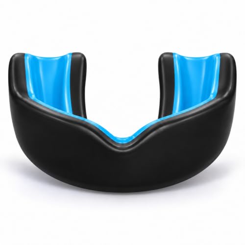 Oral Mart 2026 Youth Mouth Guard (Black/Sky Blue) for Kids (Dual-Layer) - Youth Mouthguard for MMA, Karate, Martial Arts, Taekwondo, Boxing, Football, Rugby, BJJ, Muay Thai, Soccer, Hockey