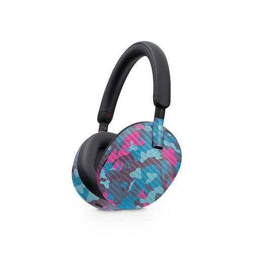 Image of MightySkins Carbon Fiber Skin Compatible with Sony WH-1000XM5 Headphones - Cool Blue Pink Camo | Protective, Durable Textured Carbon Fiber Finish | Easy to Apply