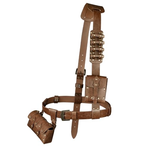 HiiFeuer 7 PCs Medieval Baldric Tactical Belt Accessories Renaissance Faux Leather Belt Bag Alchemy Bottle Holder for Cosplay