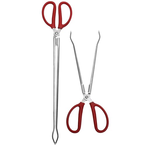 IMIKEYA Pinzas para Basura Curvas Rojas 38 y 51 CM Pinzas de Tijera de Acero Inoxidable para Anguila Cangrejo y Lodo Herramienta Multifuncional para Camping Pesca y Limpieza Exterior