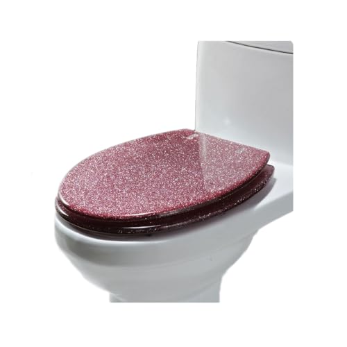 Asiento de inodoro de resina brillante con bisagras ajustables de acero inoxidable; adecuado for inodoros en forma de O, V y U(Color1)