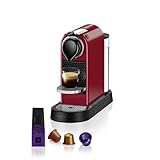 Krups Nespresso Citiz XN7415 - Cafetera de cápsulas monodosis, con 19 bares de presión, thermoblock, función automática con botones retroiluminados, color Rojo, 14 cápsulas