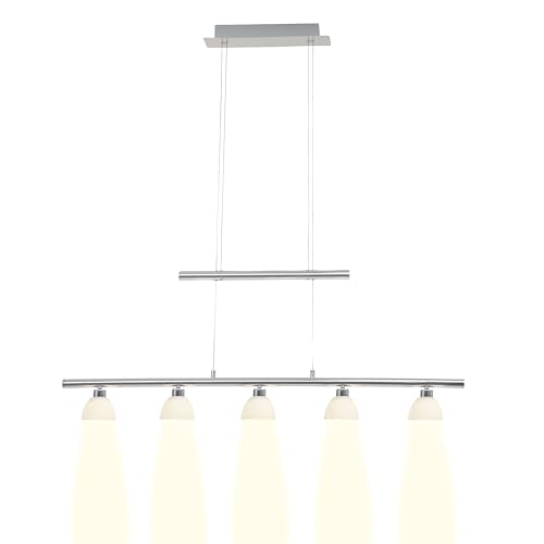 Brilliant Lampe Tonja LED Pendelleuchte 5flg chrom/weiß | 5x 5W LED integriert (COB), (285lm, 3000K) | Höhenverstellbar durch Gegengewicht