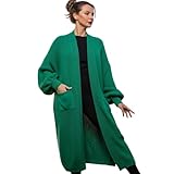 HUBIBUBI Ladies Oversized Long Cardigan Balloon Sleeve Chunky Ribbed Open Knitted Maxi Jumper Ladies Maxi Knitted Puff Sleeve 2 Pocket Cardigan Boyfriend Sweater Top UK Size 8-22 Jade Green