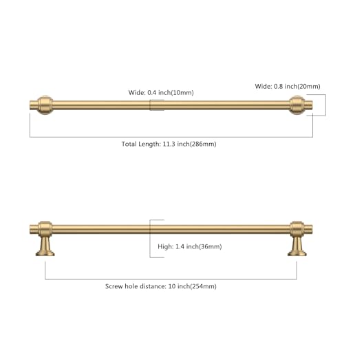 Image of 10 Pack 10 inch(254mm) Champagne Gold Cabinet Pulls Kitchen Cabinet Handles Brushed Bronze Cabinet Hardware Drawer Pulls for Cupboard