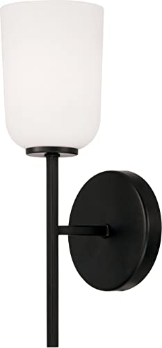 Image of HomePlace by Capital Lighting 648811MB-542 Lawson Transitional Soft White Glass Bell Wall Sconce, 1-Light 100 Watt, 14 inch H x 5 inch W, Black