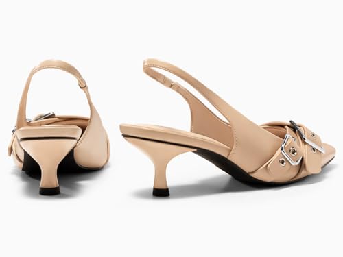 Image of Coutgo Womens Slingback Kitten Heels Closed Pointed Toe Pumps Studded Buckle Strap Party Dress Shoes