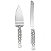 Juvale Wedding Cake Cutting Set - Stainless Steel Silver Forged, 13 In Knife & 10.5 in Server - Diamond Cake Knife & Server for Weddings & Anniversaries - Faux Crystal Ribbon Accents