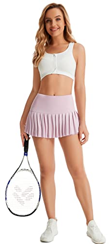 Yknktstc Saia de tênis feminina de 2 peças com bolsos, cintura alta, shorts atléticos, plissados, es