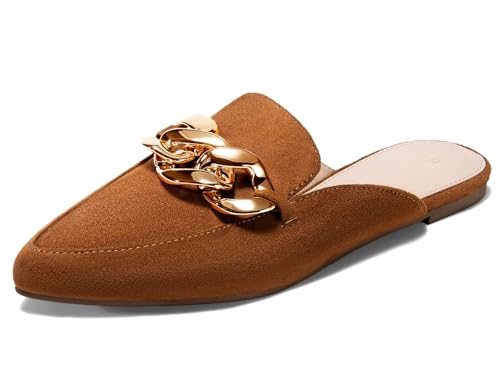 Image of Juliet Holy Womens Mules Flats Pointed Toe Backless Loafers Slip on Metal Chain Slides