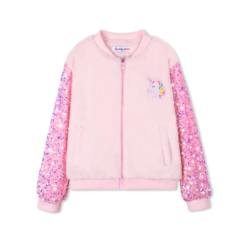 Girl’s Unicorn Fleece Full-zip Sequin Sleeves Jacket with Pocket