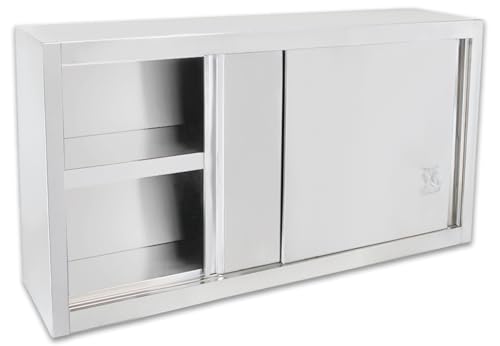 Beeketal 'BWS100' Gastro Küchen Wandhängeschrank aus Edelstahl mit auf Rollen gelagerte Schiebetüren, Hängeschrank mit fest verbautem Einlegeboden - Außenabmessungen (L/B/H): ca. 1000 x 400 x 645 mm