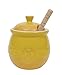 Creative Co-Op Yellow Stoneware Honey Pot with Lid & Wood Honey Dipper
