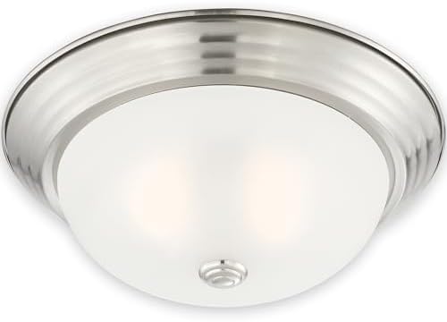 DESIGNERS FOUNTAIN Reedley 2-Lights Flush Mount Ceiling Light, 13 Inch Lighting Fixture for Kitchen, Bedroom, Bathroom, and Hallway, Satin Platinum with Etched Glass, 1257M-SP-W