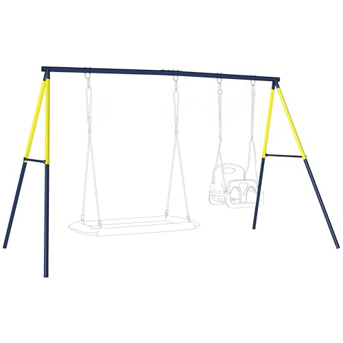 AIYAPLAY Balançoire portique pour Enfant avec Double balançoire, Aire de Jeu extérieure Cadre en Acier, pour 3-8 Ans, capacité de 150 kg, Bleu