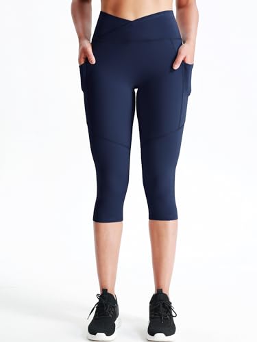 CADMUS Womens High Waist Workout Legging Capris for Yoga w Side Pockets - Image 3